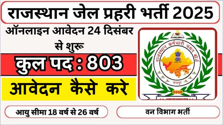 Rajasthan Jail Prahari Recruitment 2024 Notification out for 803 Post